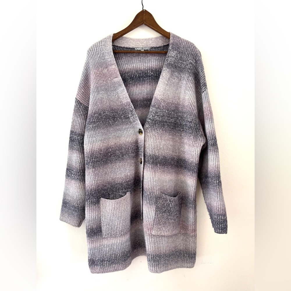 Heart & Crush Long Cardigan Striped Purple Ombre Women's Sweater Size 2X